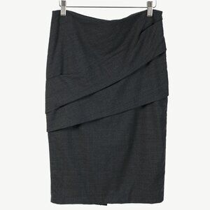 Brunello Cucinelli Grey Wool-Crepe Pleated Pencil Skirt